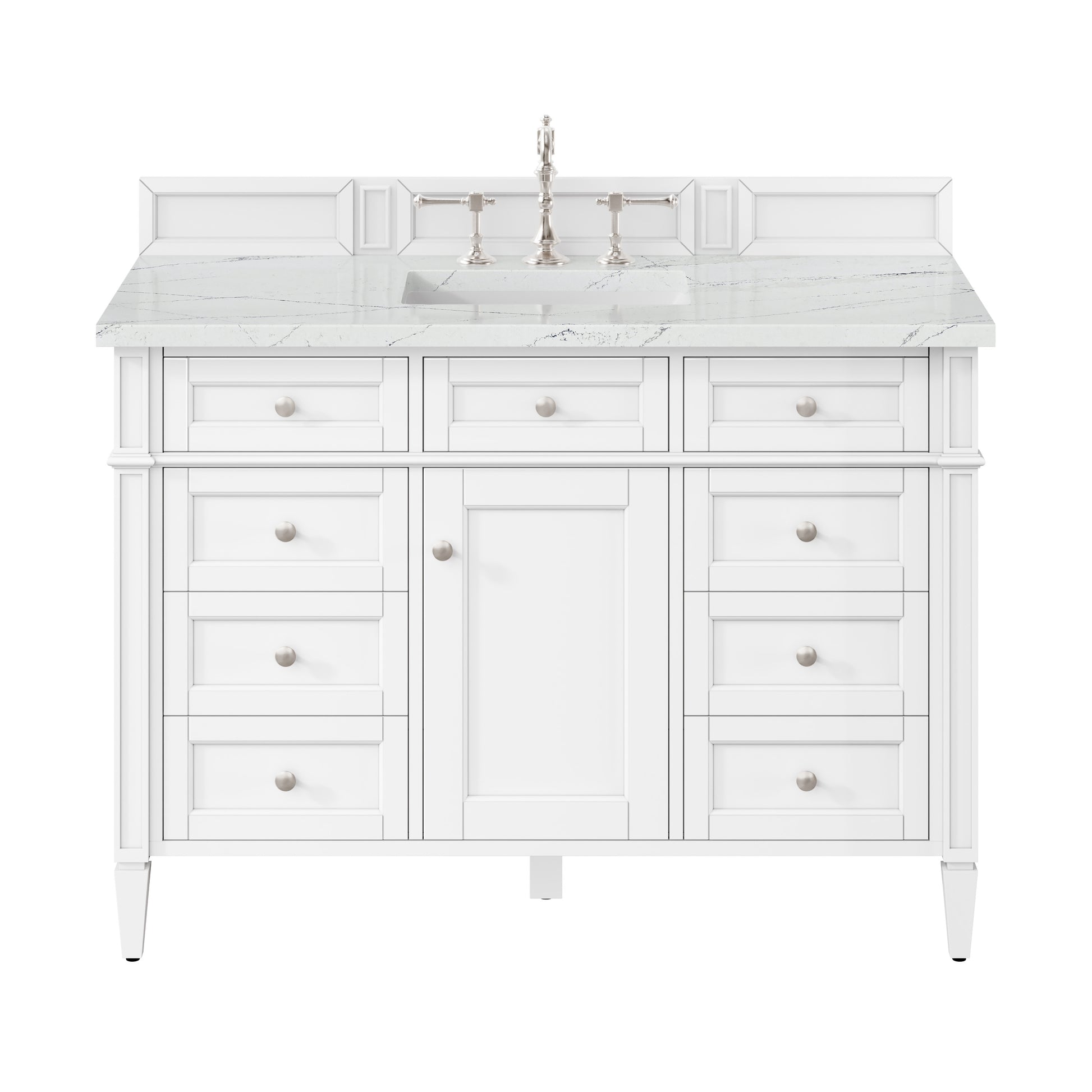 Renovate for Less Atlanta Brittany 48" Single Vanity, Bright White w/ 3 CM Ethereal Noctis Silestone Top