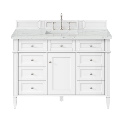 Renovate for Less Atlanta Brittany 48" Single Vanity, Bright White w/ 3 CM Ethereal Noctis Silestone Top