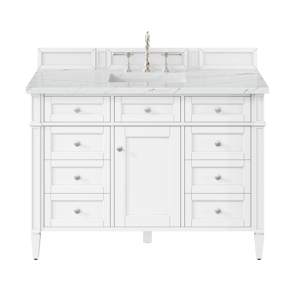 Brittany 48" Single Vanity, Bright White w/ 3 CM Ethereal Noctis Silestone Top