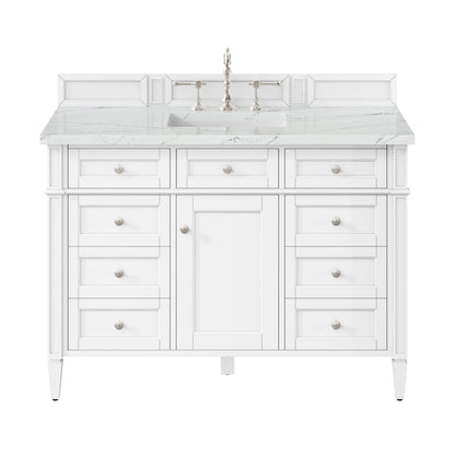 Brittany 48" Single Vanity, Bright White w/ 3 CM Ethereal Noctis Silestone Top