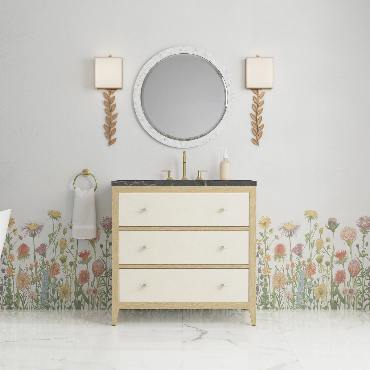 Celeste 36" Single Vanity, Sunwashed Oak with Embossed Shagreen w/ 3 CM Parisien Bleu Silestone Top