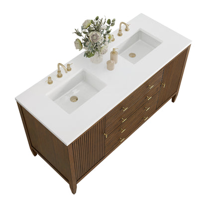 Renovate for Less Atlanta Myrrin 60" Double Vanity, Mid Century Walnut w/ 3 CM White Zeus Silestone Top