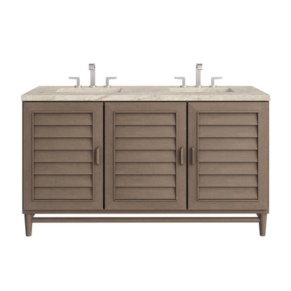 Renovate for Less Atlanta Portland 60" Double Vanity, Whitewashed Walnut, w/ 3 CM Tajnar Eclos Top