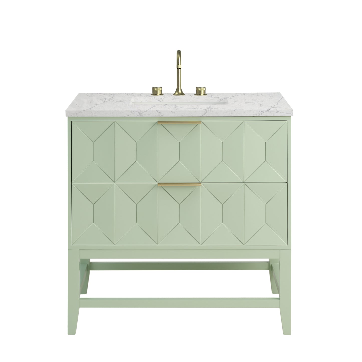 Renovate for Less Atlanta Emmeline 36" Single Vanity, Pistachio w/ 3 CM Eternal Jasmine Pearl Top