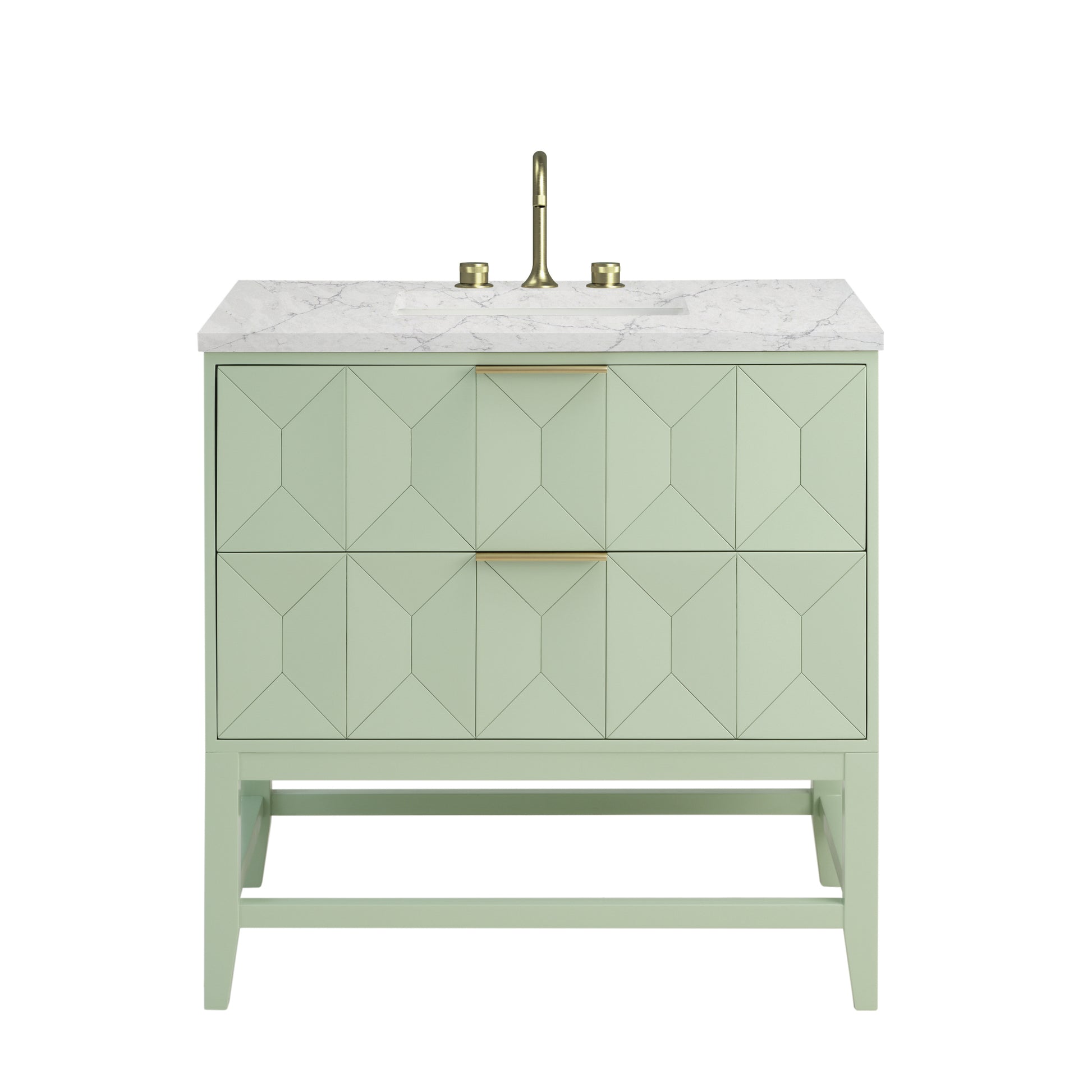 Renovate for Less Atlanta Emmeline 36" Single Vanity, Pistachio w/ 3 CM Eternal Jasmine Pearl Top