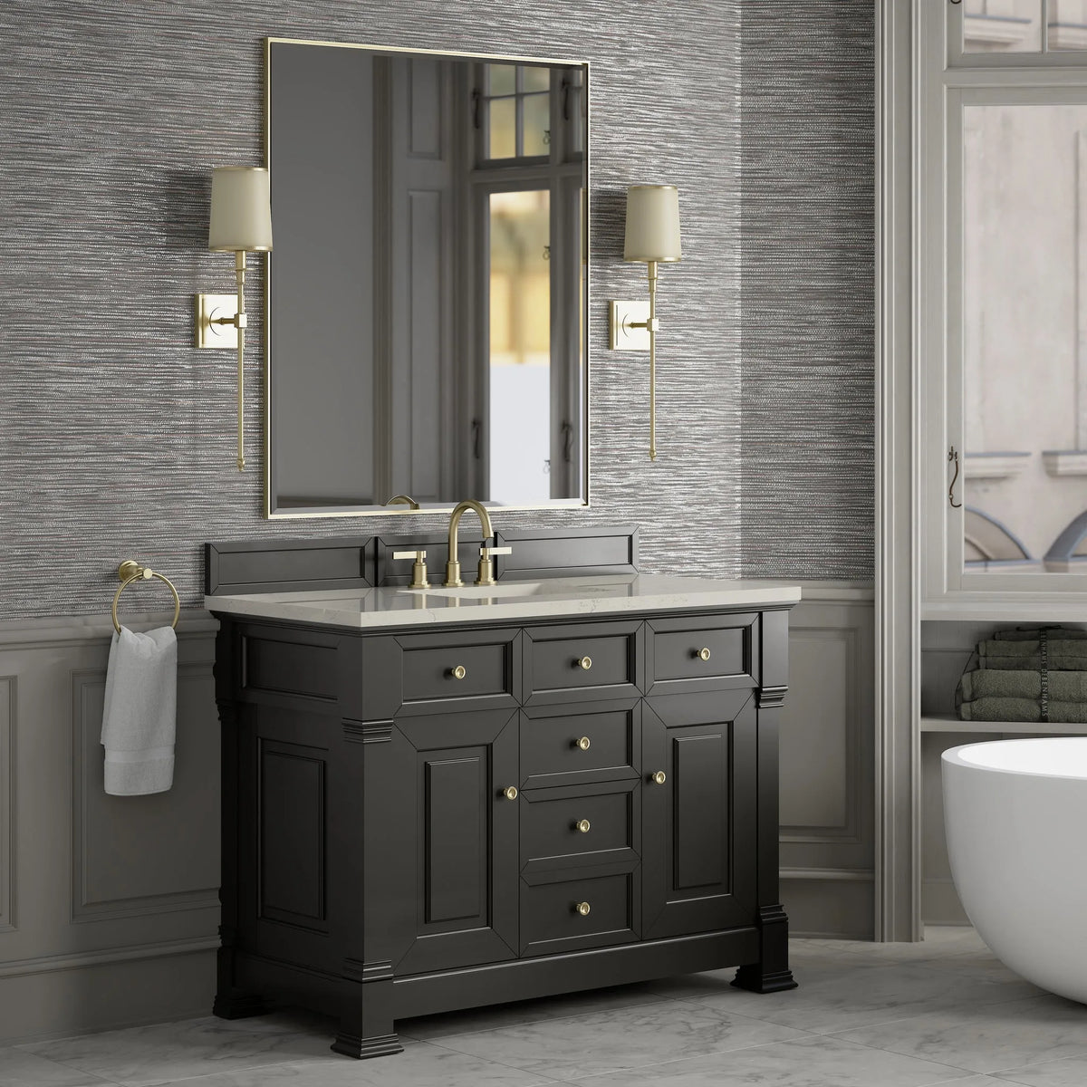 Brookfield 48" Single Vanity, Black Onyx, w/ 3 CM Siberian Silestone Top