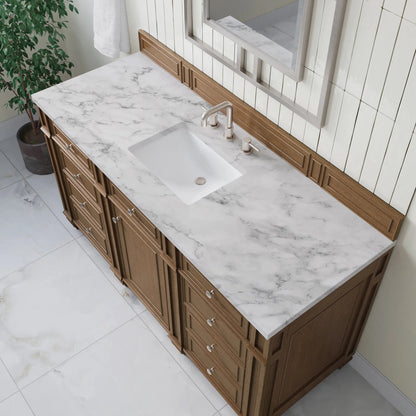 Bristol 60" Single Vanity, Saddle Brown w/ 3 CM Carrara Marble Top
