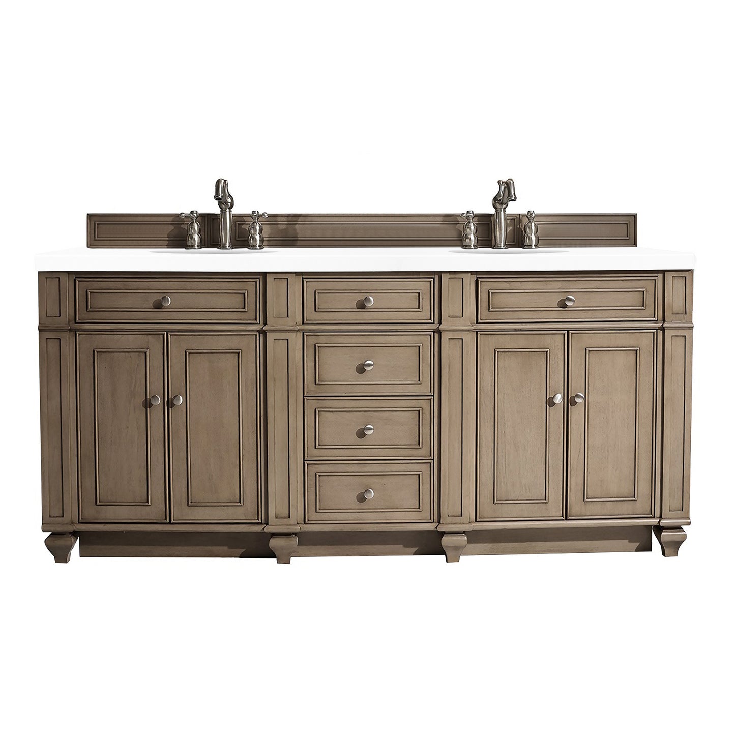 Renovate for Less Atlanta Bristol 72" Double Vanity, Whitewashed Walnut w/ 3 CM White Zeus Silestone Top