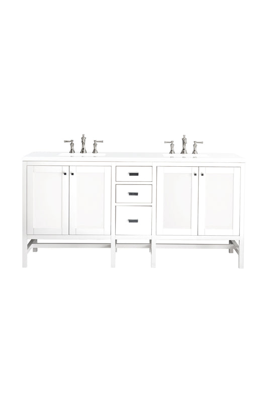 Addison 72" Double Vanity, Glossy White w/ 3 CM White Zeus Silestone Top