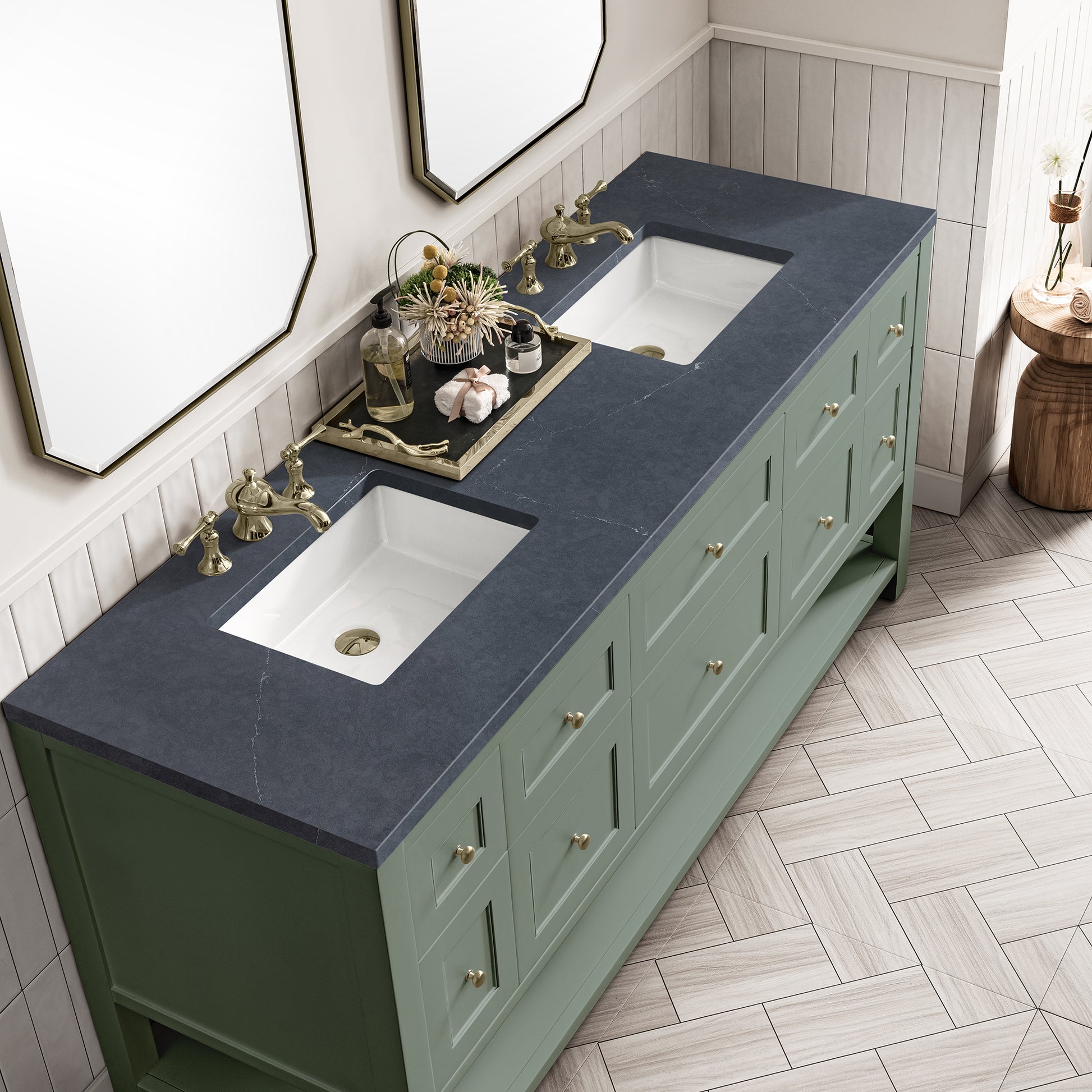 Renovate for Less Atlanta Breckenridge 72" Double Vanity, Smokey Celadon w/ 3 CM Charcoal Soapstone Top