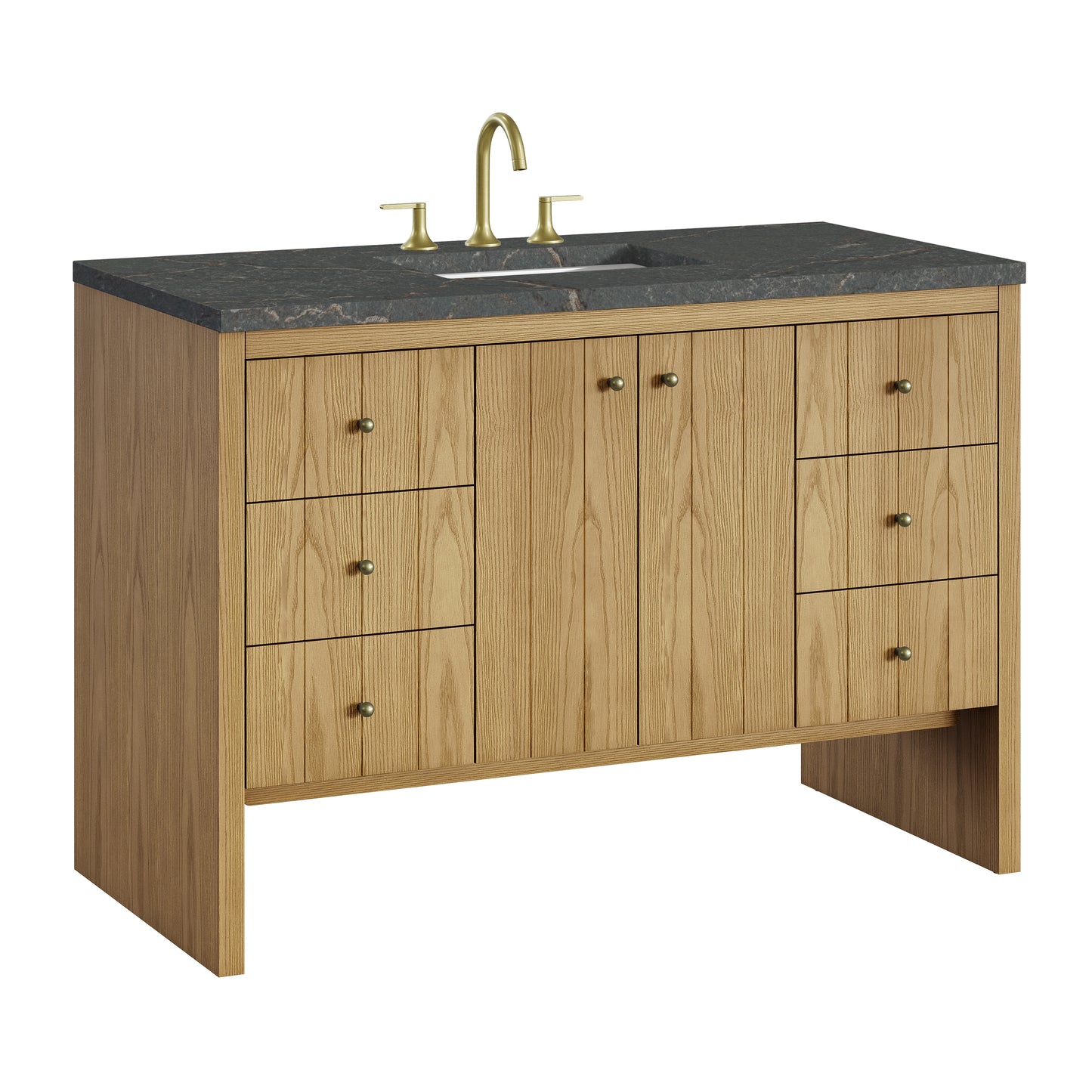 Renovate for Less Atlanta Hudson 48" Single Vanity, Light Natural Oak w/ 3 CM Parisien Bleu Top w/ FreePower Wireless Charger