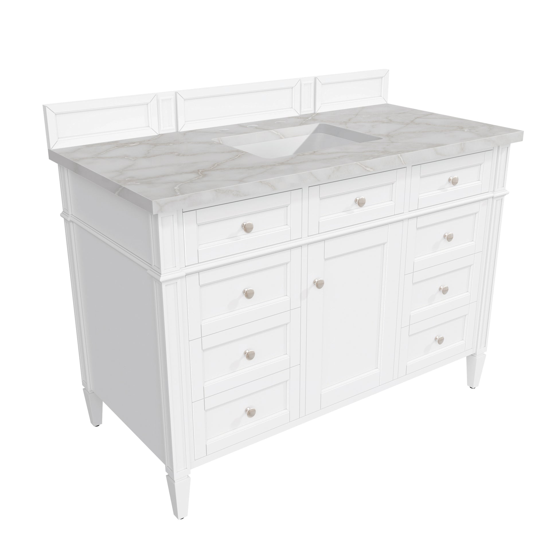 Renovate for Less Atlanta Brittany 48" Single Vanity, Bright White w/ 3 CM Victorian Silver Silestone Top