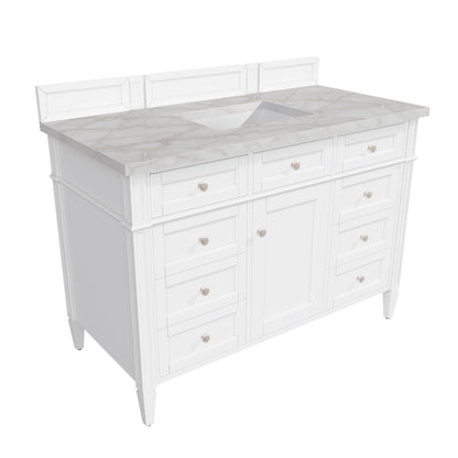 Renovate for Less Atlanta Brittany 48" Single Vanity, Bright White w/ 3 CM Victorian Silver Silestone Top