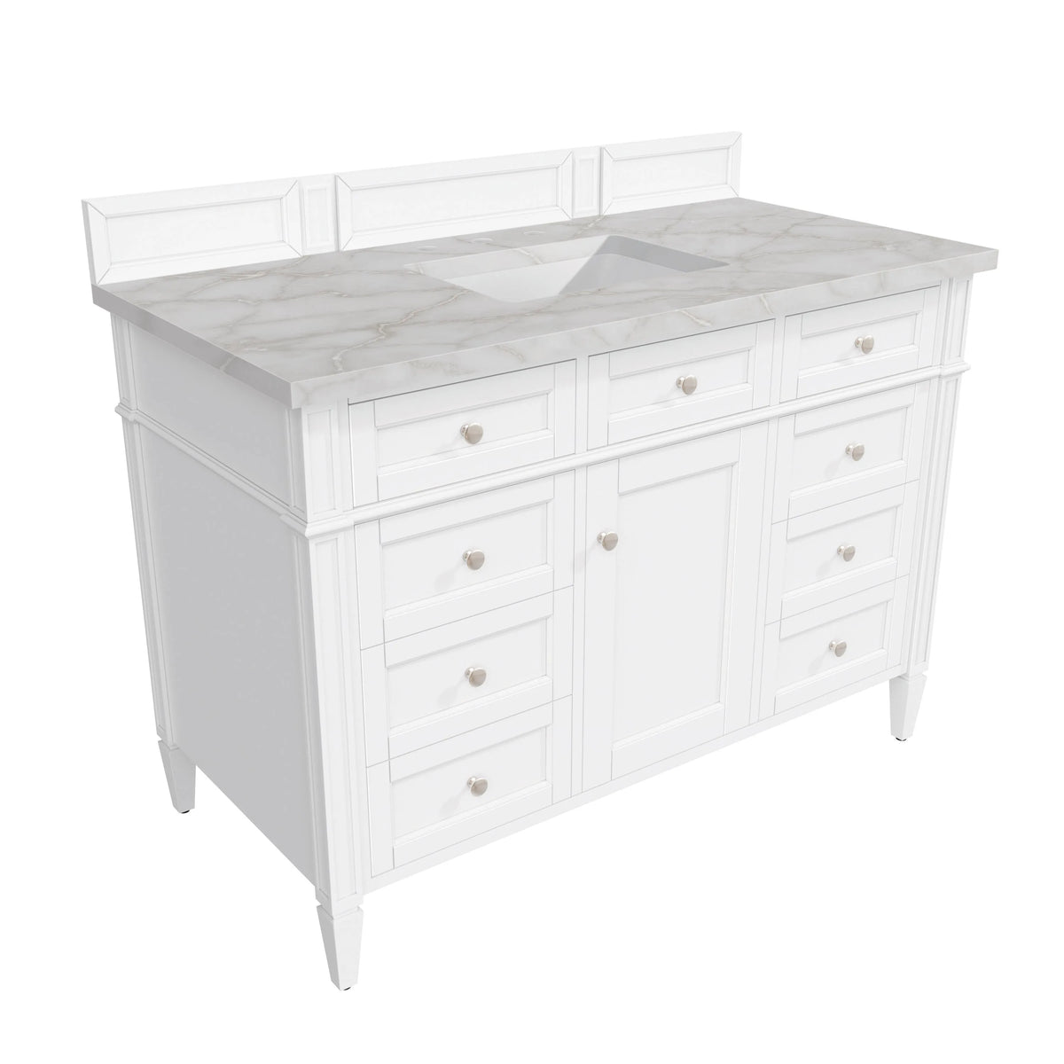 Brittany 48" Single Vanity, Bright White w/ 3 CM Victorian Silver Silestone Top