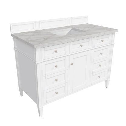 Brittany 48" Single Vanity, Bright White w/ 3 CM Victorian Silver Silestone Top
