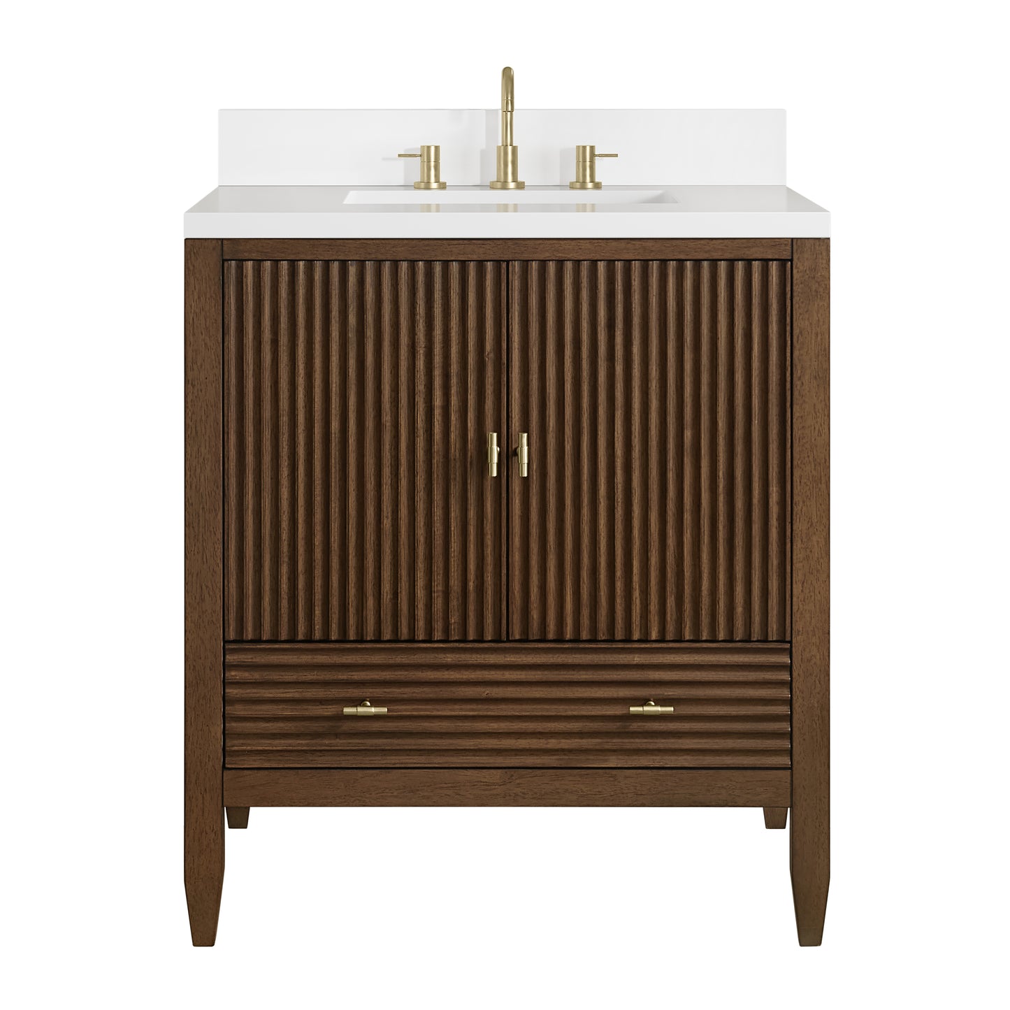 Renovate for Less Atlanta Myrrin 30" Single Vanity, Mid-Century Walnut w/ 3 CM White Zeus Silestone Top