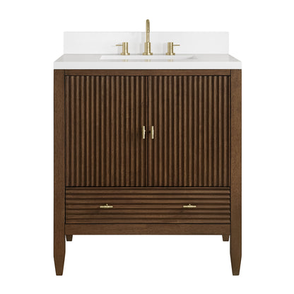 Renovate for Less Atlanta Myrrin 30" Single Vanity, Mid-Century Walnut w/ 3 CM White Zeus Silestone Top