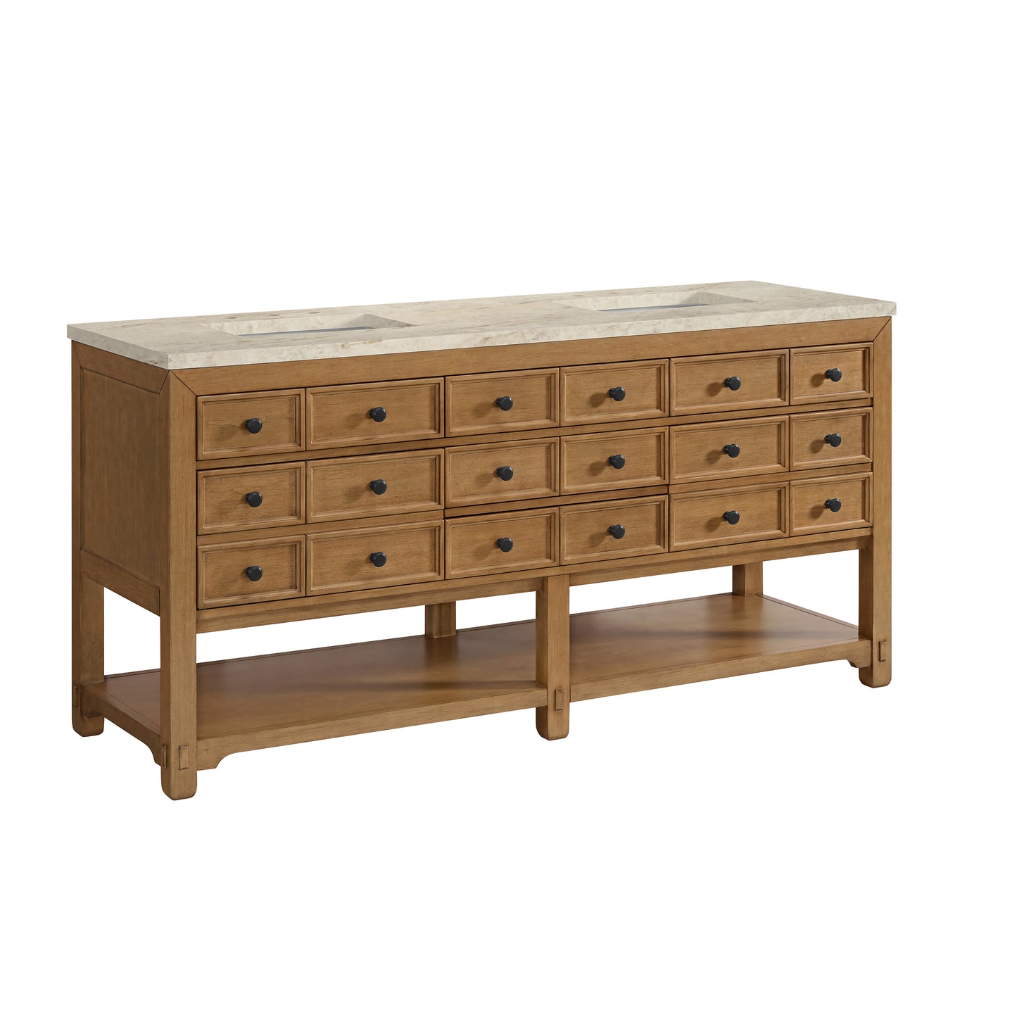 Renovate for Less Atlanta Malibu 72" Double Vanity, Amber Birch, w/ 3 CM Tajnar Eclos Top