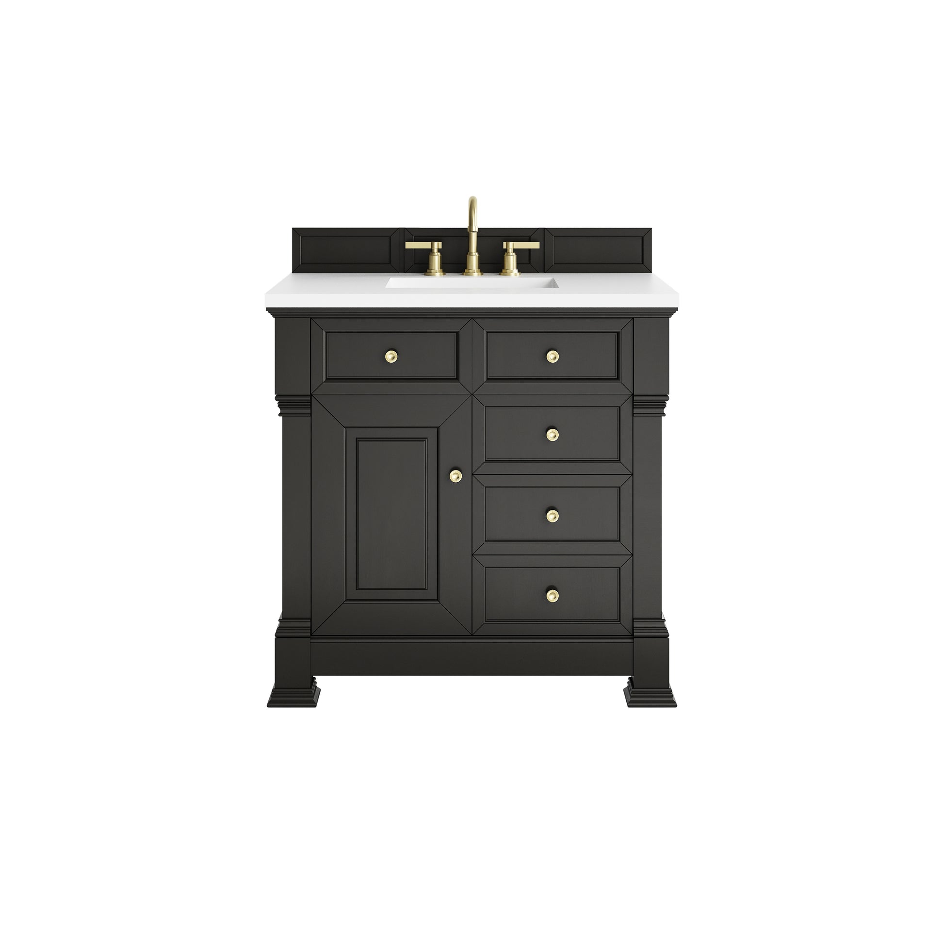 Renovate for Less Atlanta Brookfield 36" Single Vanity, Black Onyx,  w/ 3 CM White Zeus Silestone Top