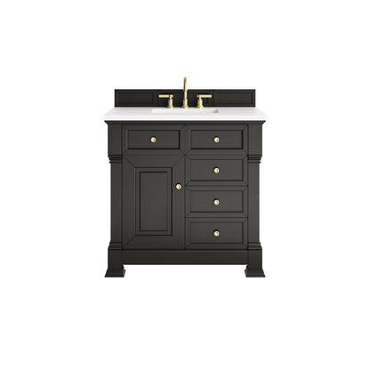 Renovate for Less Atlanta Brookfield 36" Single Vanity, Black Onyx,  w/ 3 CM White Zeus Silestone Top