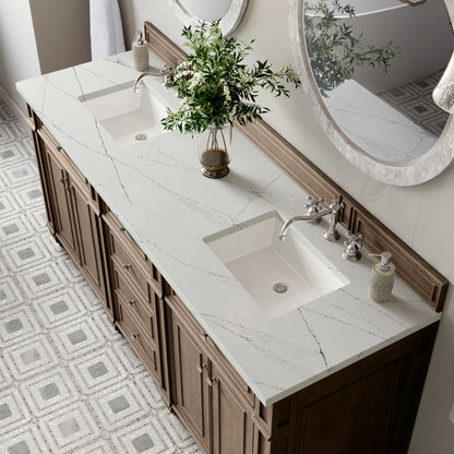 Renovate for Less Atlanta Bristol 72" Double Vanity, Whitewashed Walnut w/ 3 CM Ethereal Noctis Silestone Top