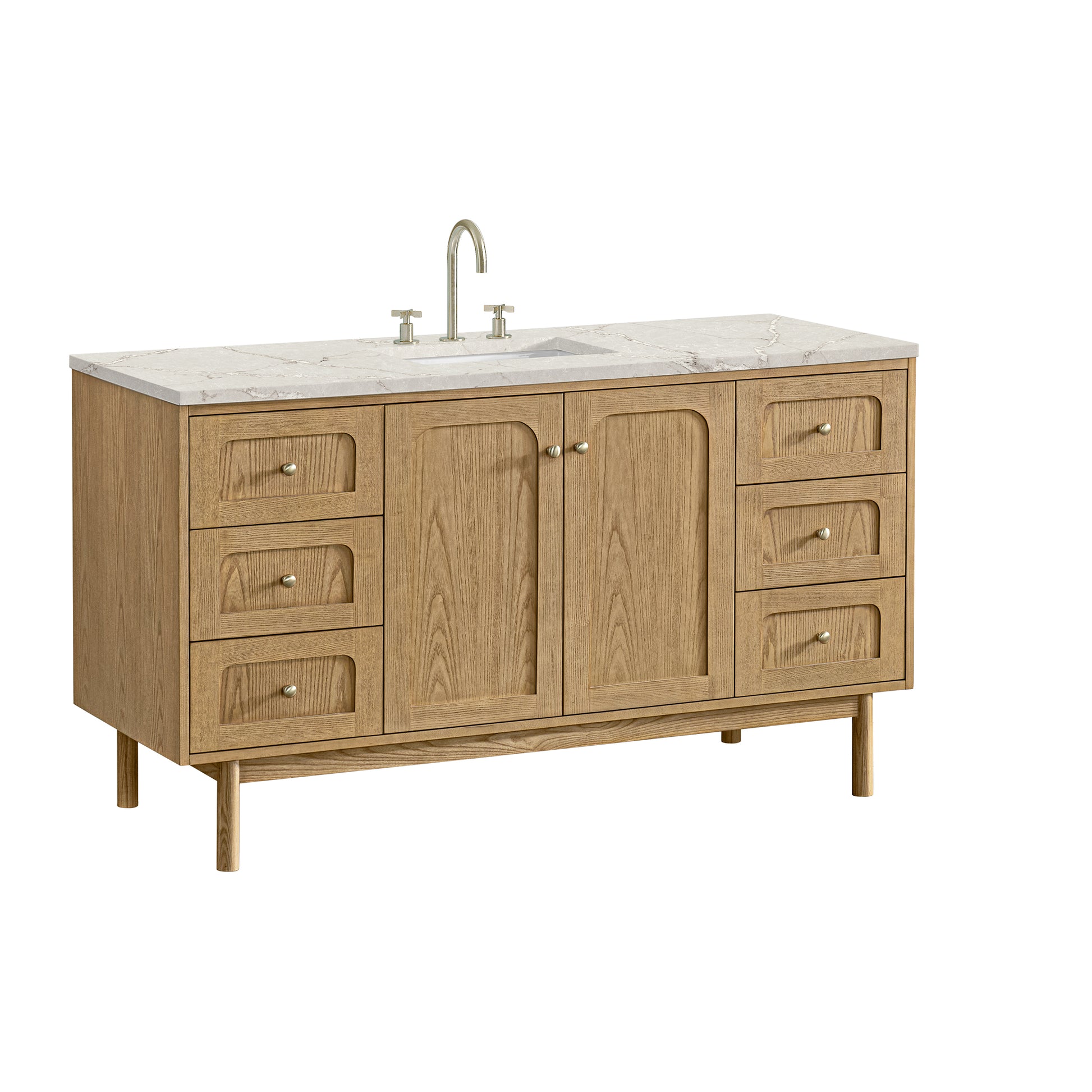 Renovate for Less Atlanta Laurent 60" Single Vanity, Light Natural Oak, w/ 3 CM Victorian Silver Quartz Top