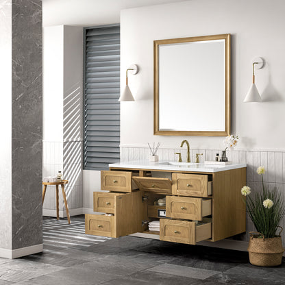 Renovate for Less Atlanta Laurent 48" Single Vanity, Light Natural Oak w/ 3 CM White Zeus Top