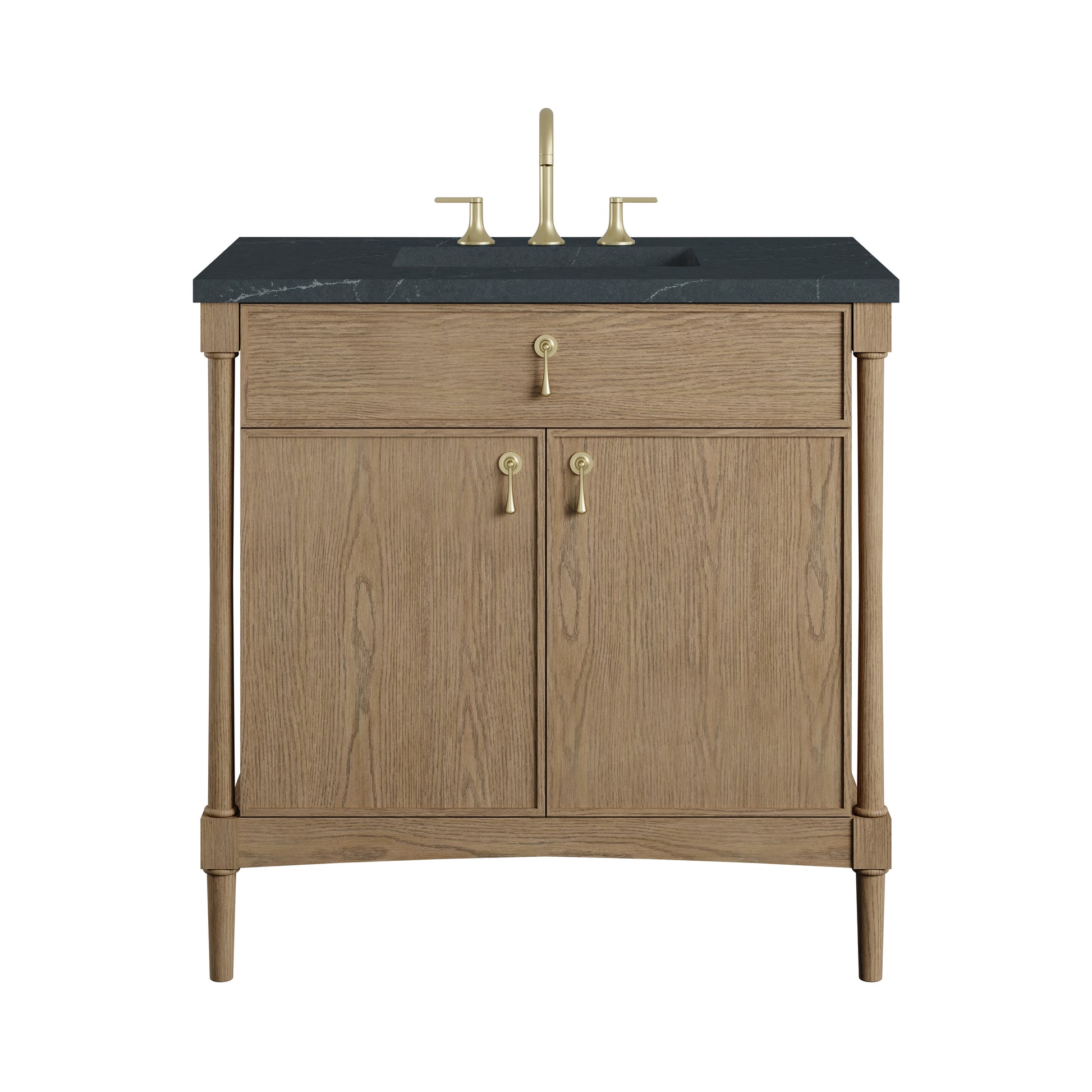 Renovate for Less Atlanta Kinnsden 36" Single Vanity, Weathered Oak w/ 3 CM Charcoal Soapstone Silestone Top