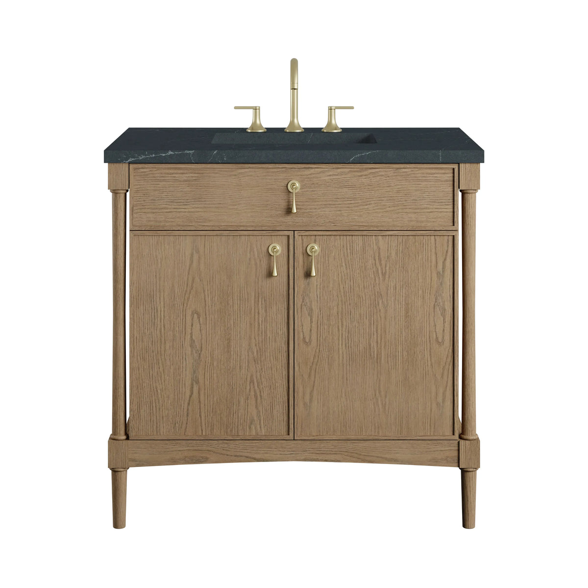 Kinnsden 36" Single Vanity, Weathered Oak w/ 3 CM Charcoal Soapstone Silestone Top