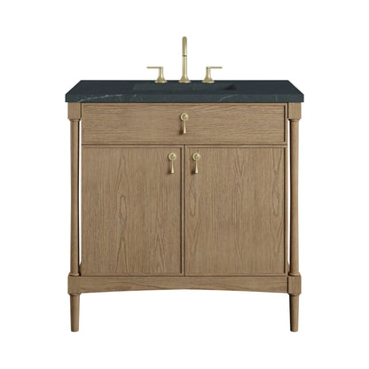 Kinnsden 36" Single Vanity, Weathered Oak w/ 3 CM Charcoal Soapstone Silestone Top