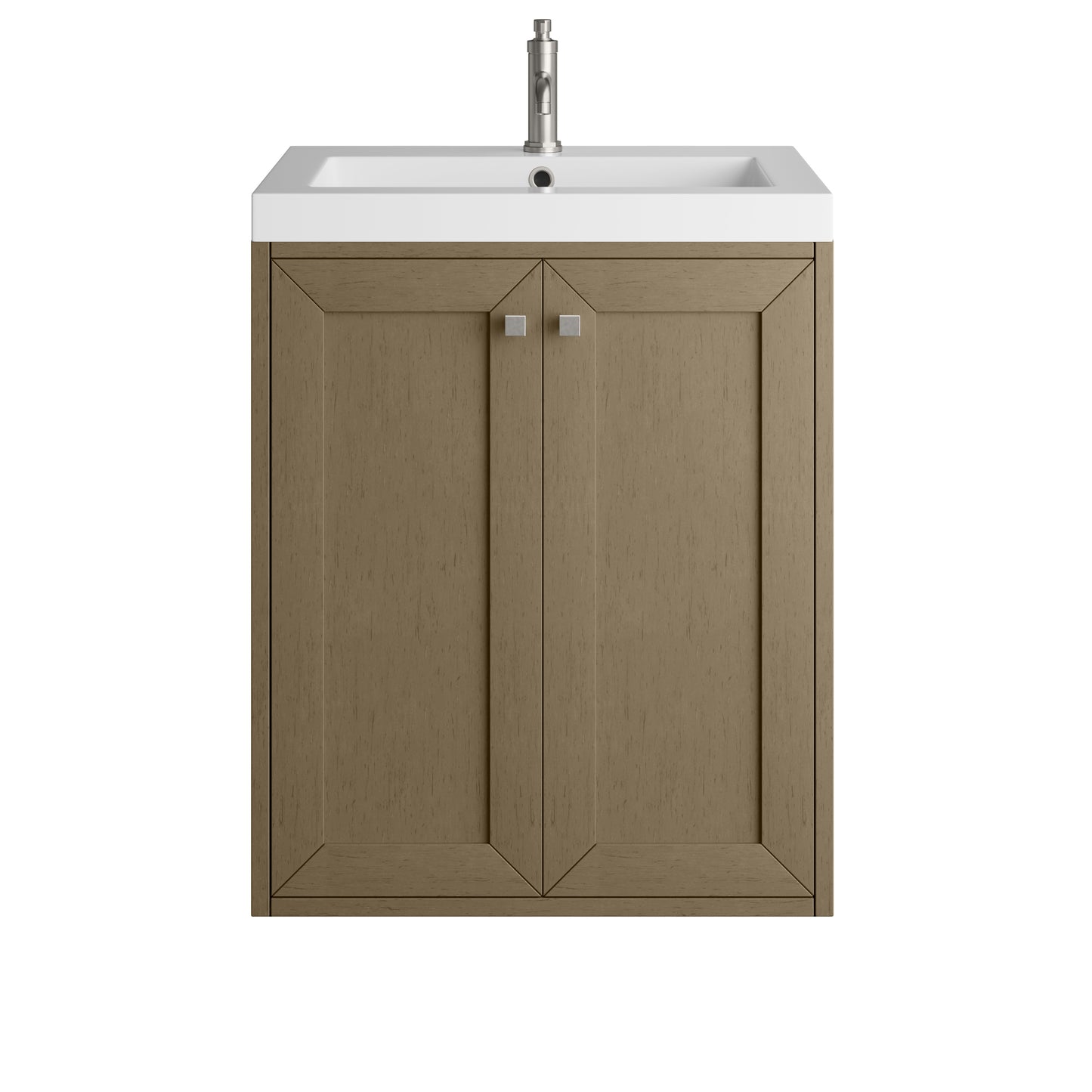 Renovate for Less Atlanta Chianti 24" Single Vanity, Walnut Whisper w/ White Glossy Composite Stone Top