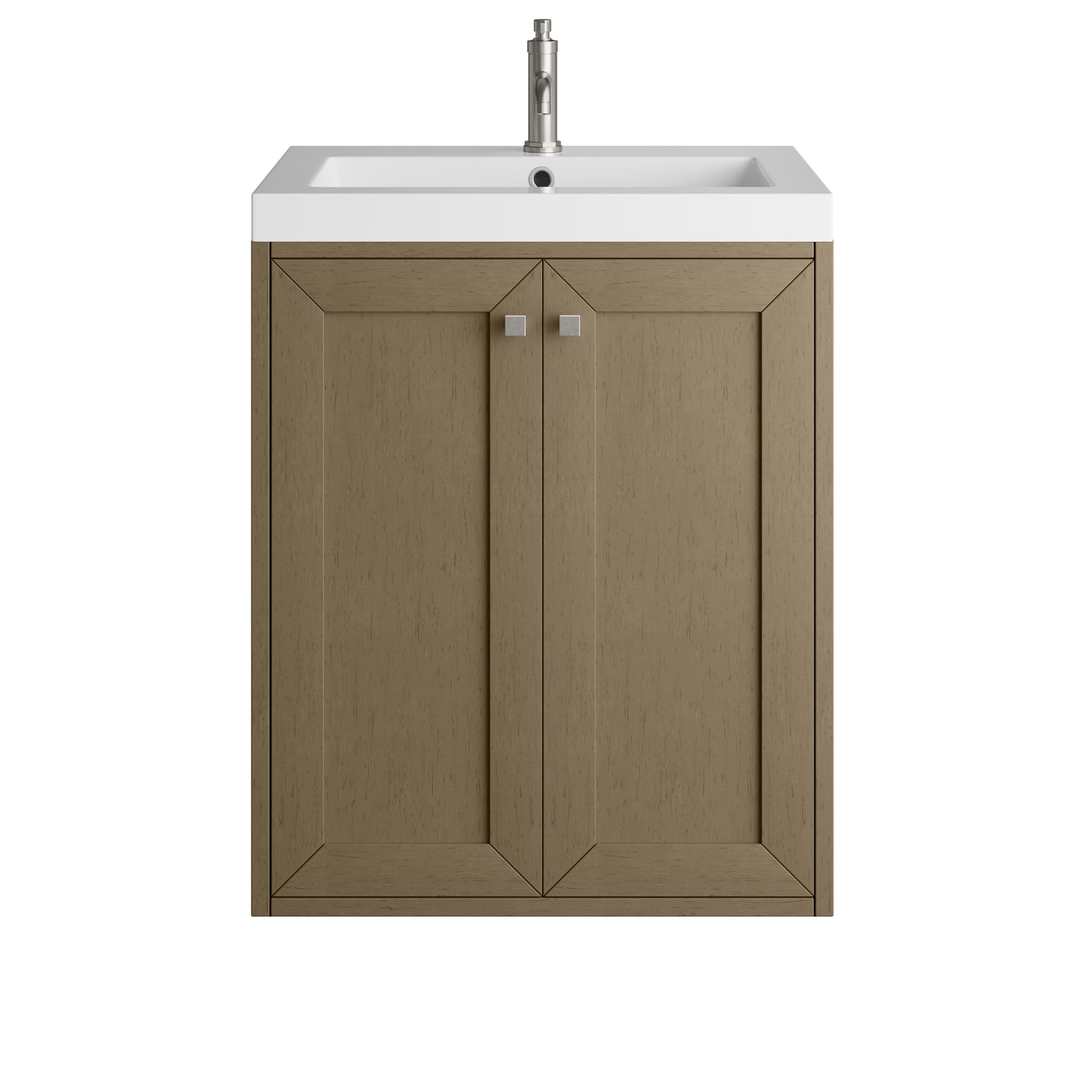Renovate for Less Atlanta Chianti 24" Single Vanity, Walnut Whisper w/ White Glossy Composite Stone Top