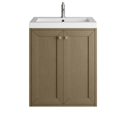 Renovate for Less Atlanta Chianti 24" Single Vanity, Walnut Whisper w/ White Glossy Composite Stone Top