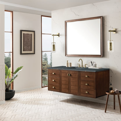 Renovate for Less Atlanta Amberly 60" Single Vanity, Mid-Century Walnut w/ 3 CM Parisien Bleu Top