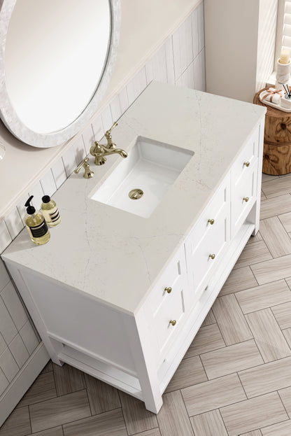 Renovate for Less Atlanta Breckenridge 48" Single Vanity, Bright White, w/ 3 CM Siberian Silestone Top