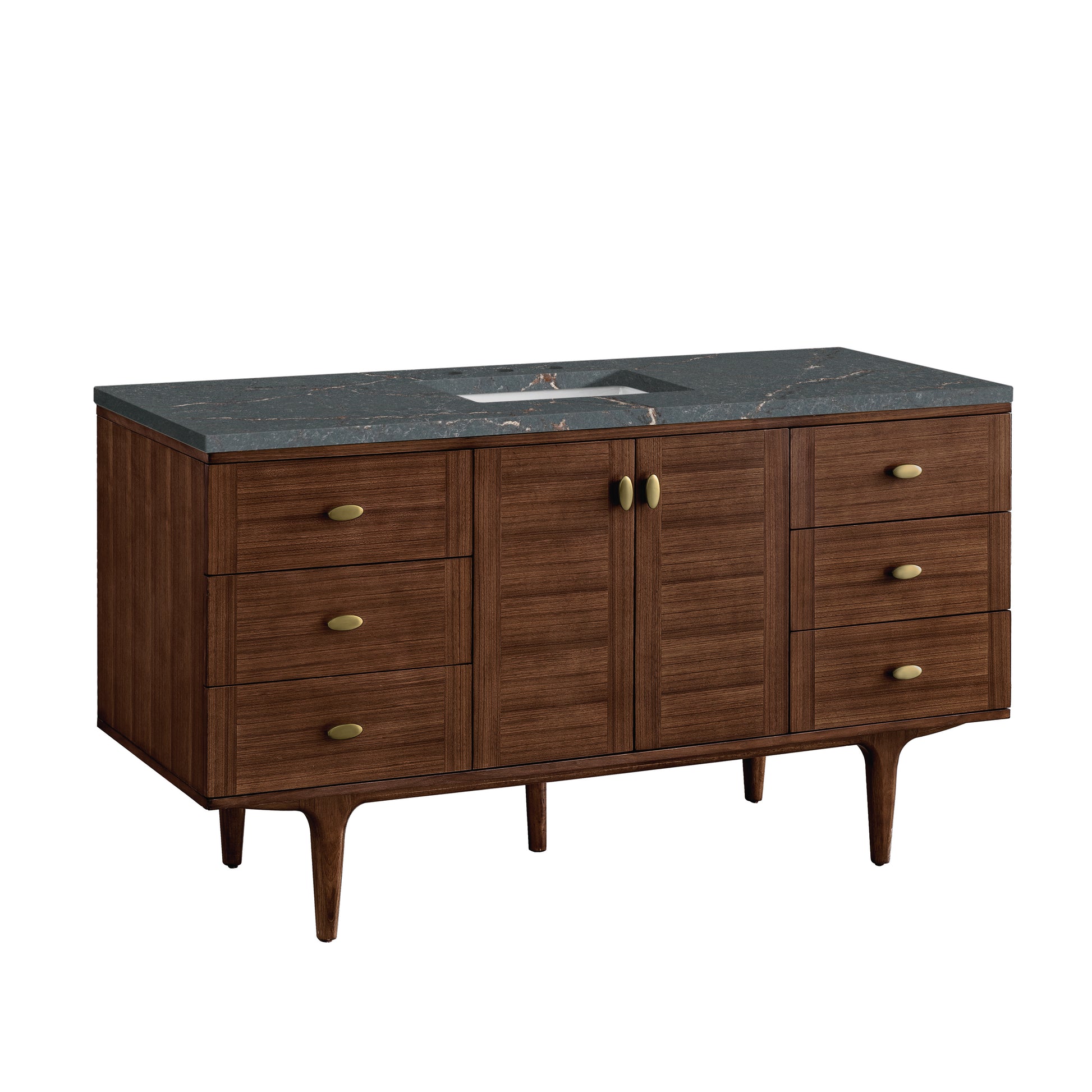 Renovate for Less Atlanta Amberly 60" Single Vanity, Mid-Century Walnut w/ 3 CM Parisien Bleu Top