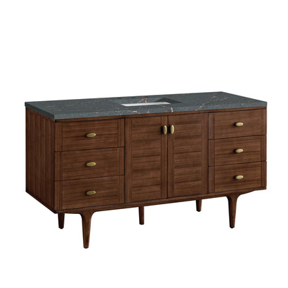 Amberly 60" Single Vanity, Mid-Century Walnut w/ 3 CM Parisien Bleu Top