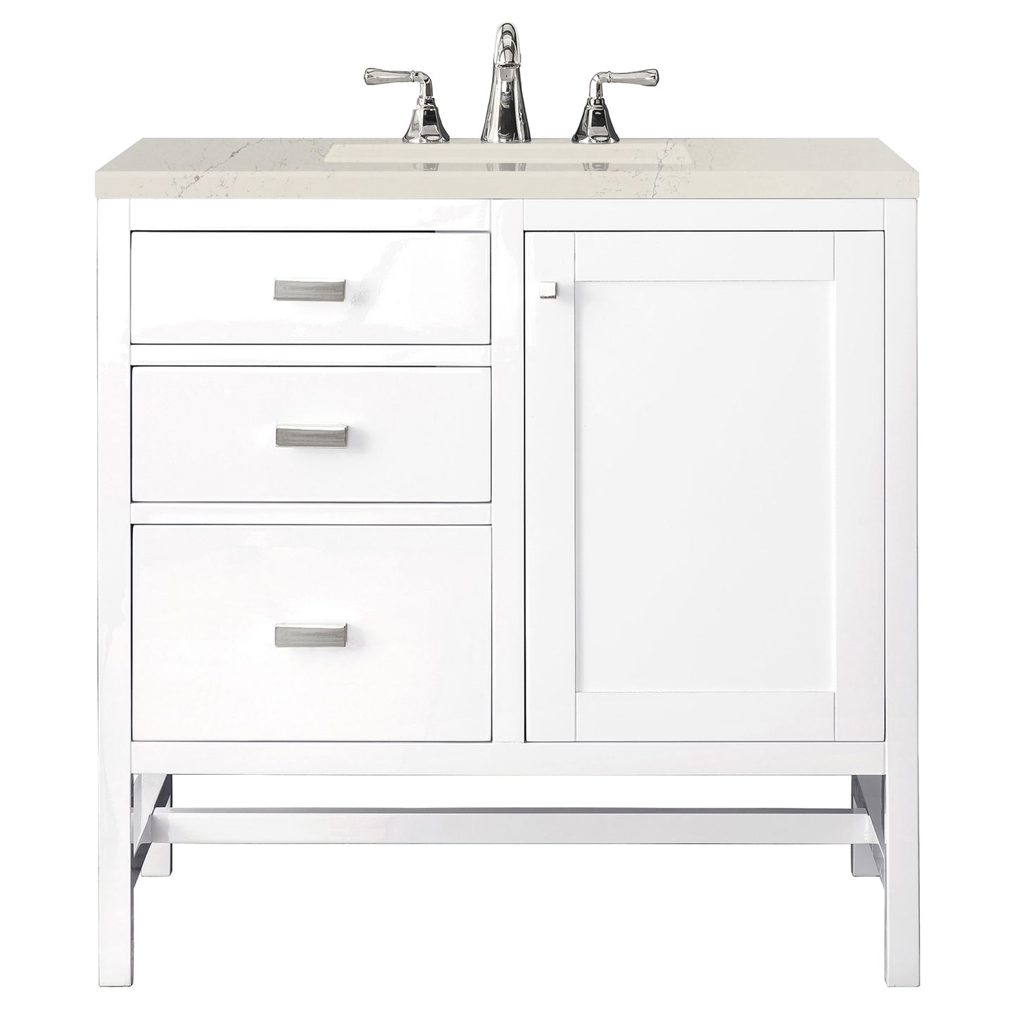 Renovate for Less Atlanta Addison 36" Single Vanity, Glossy White, w/ 3 CM Siberian Silestone Top
