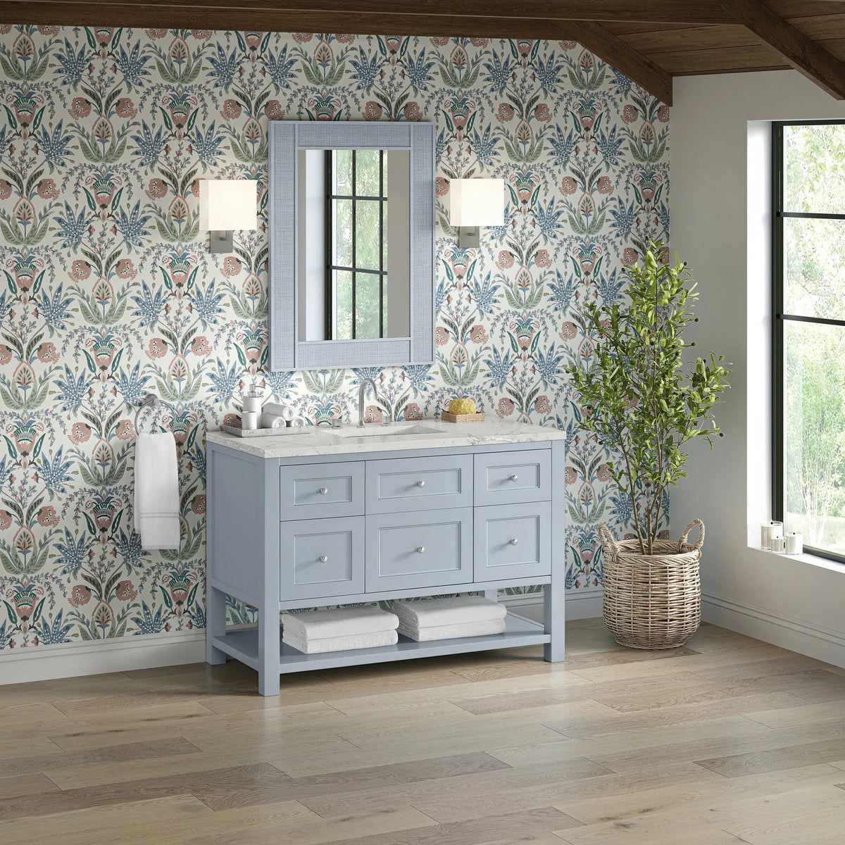 Breckenridge 48" Single Vanity, Serenity Blue, w/ 3 CM Victorian Silver Quartz Top w/FreePower Wireless Charger