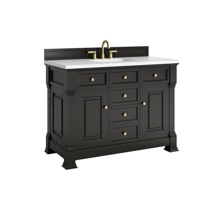 Renovate for Less Atlanta Brookfield 48" Single Vanity, Black Onyx,  w/ 3 CM White Zeus Silestone Top