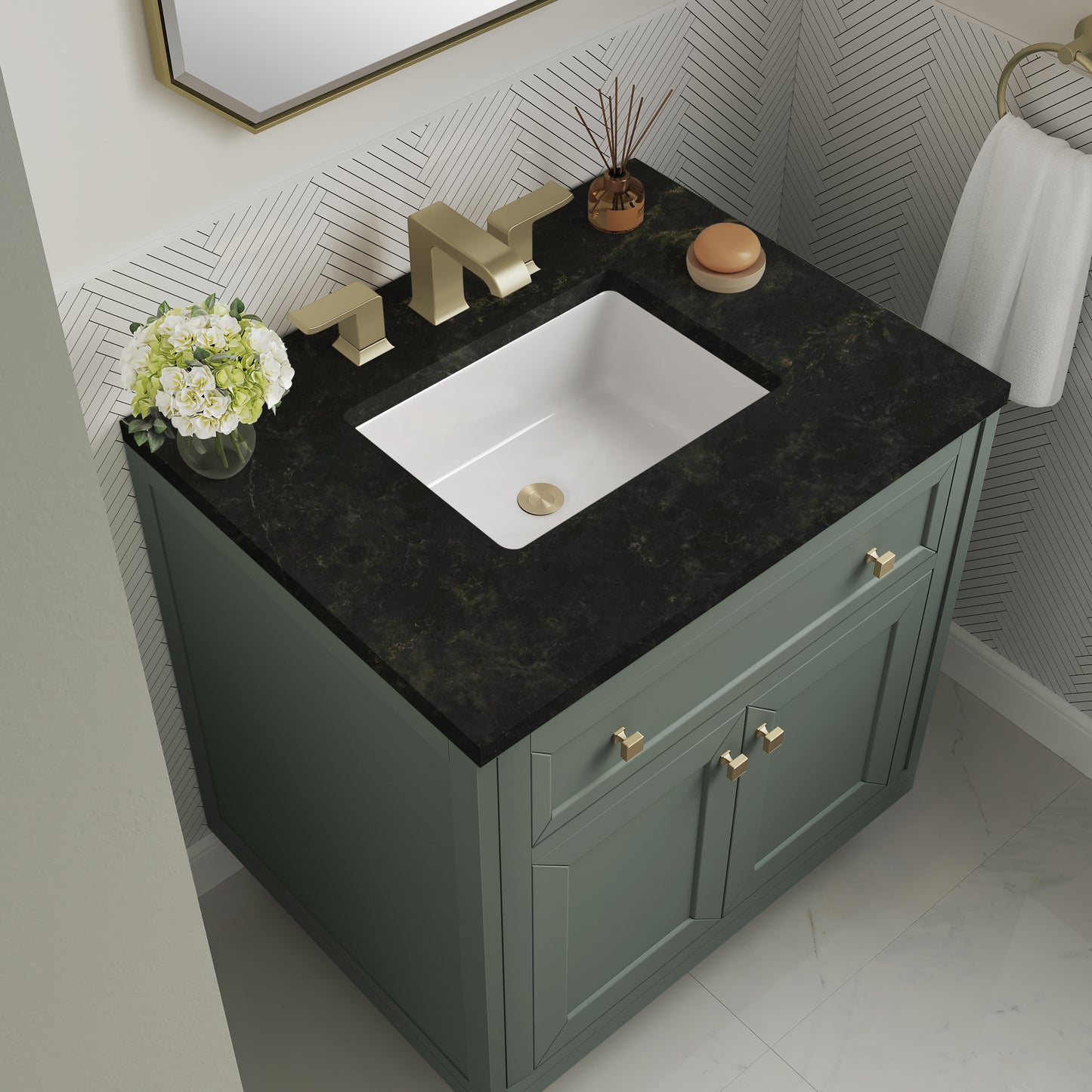 Renovate for Less Atlanta Chicago 30" Single Vanity, Smokey Celadon, w/ 3 CM Phantome Eclos Top