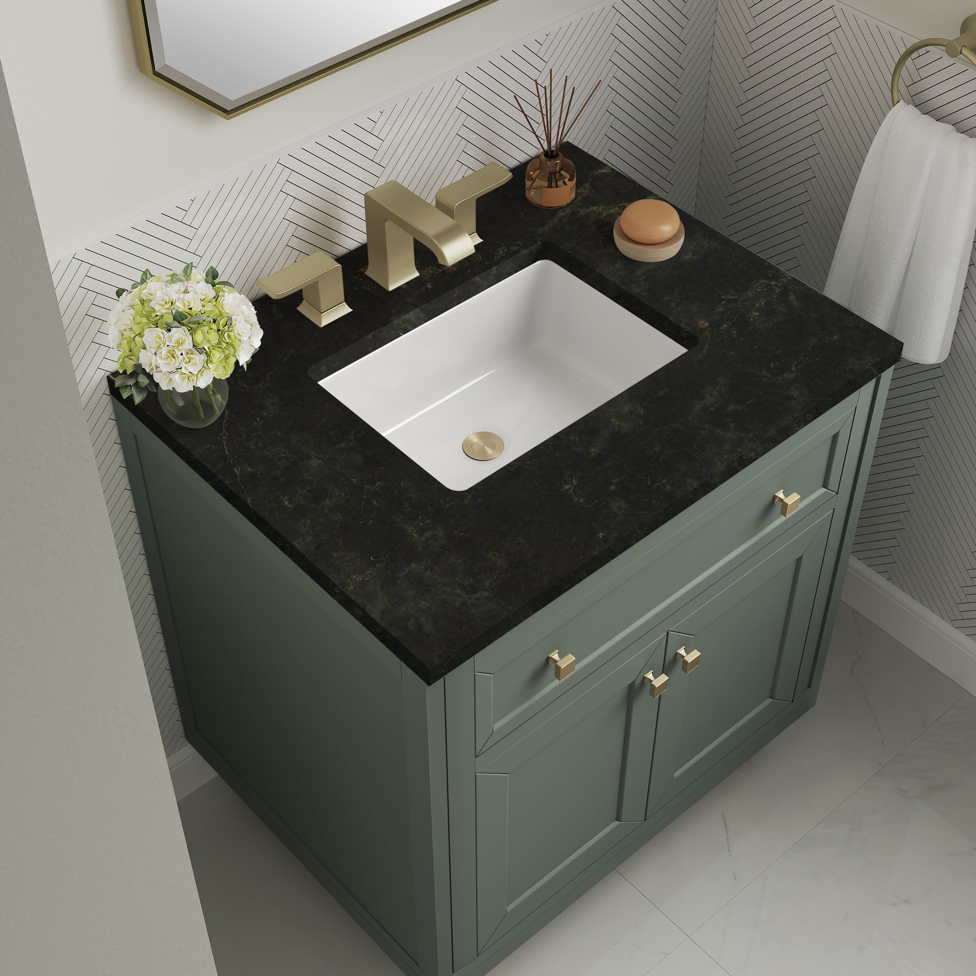 Renovate for Less Atlanta Chicago 30" Single Vanity, Smokey Celadon, w/ 3 CM Phantome Eclos Top