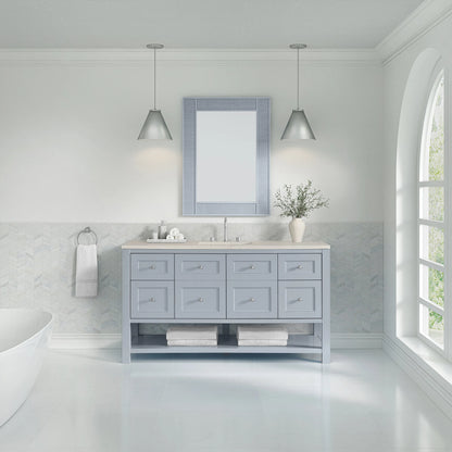 Breckenridge 60" Single Vanity, Serenity Blue, w/ 3 CM Siberian Silestone Top w/FreePower Wireless Charger