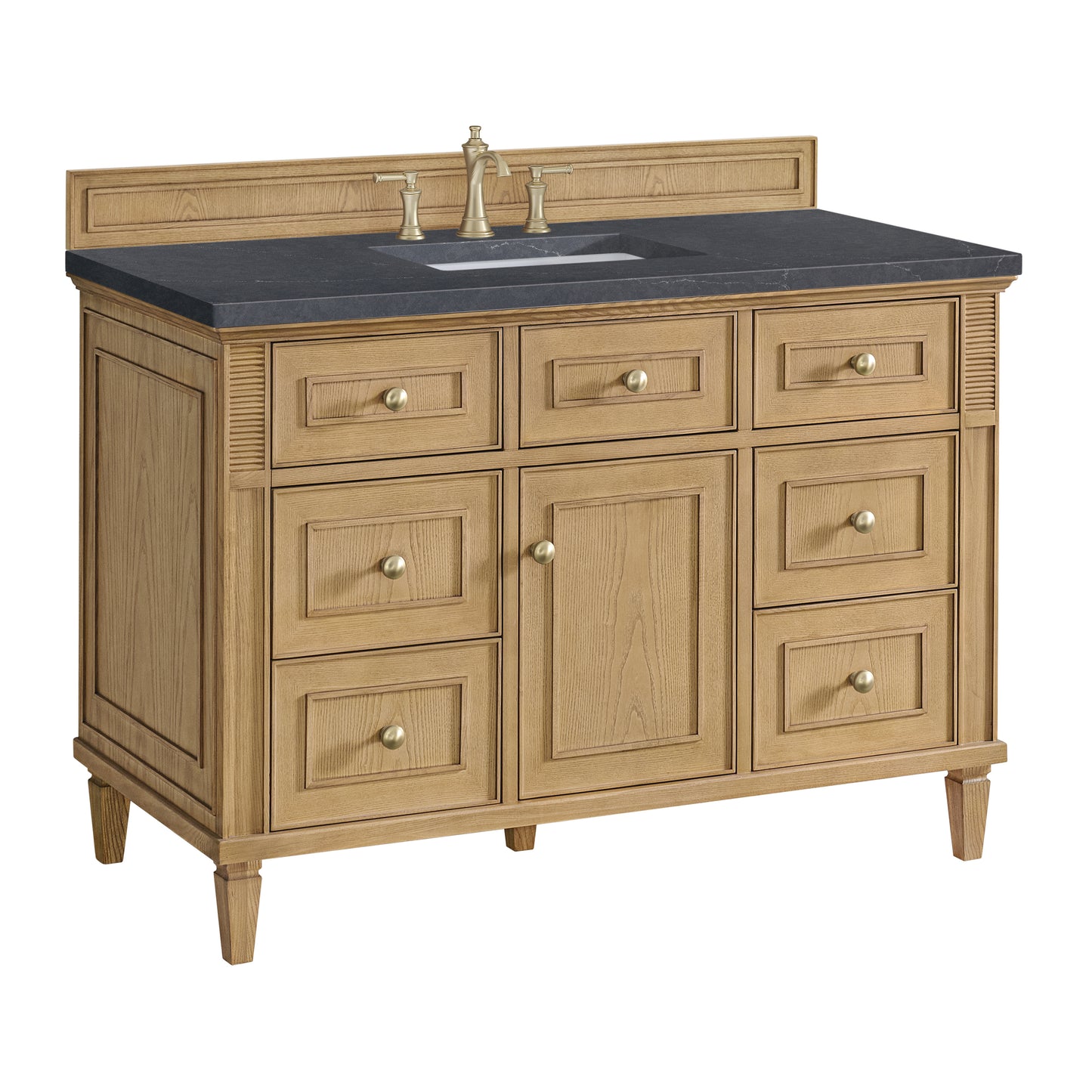 Renovate for Less Atlanta Lorelai 48" Single Vanity, Light Natural Oak w/ 3 CM Charcoal Soapstone Silestone Top