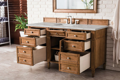 Brittany 60" Single Vanity, Saddle Brown w/ 3 CM Victorian Silver Silestone Top w/FreePower Wireless Charger