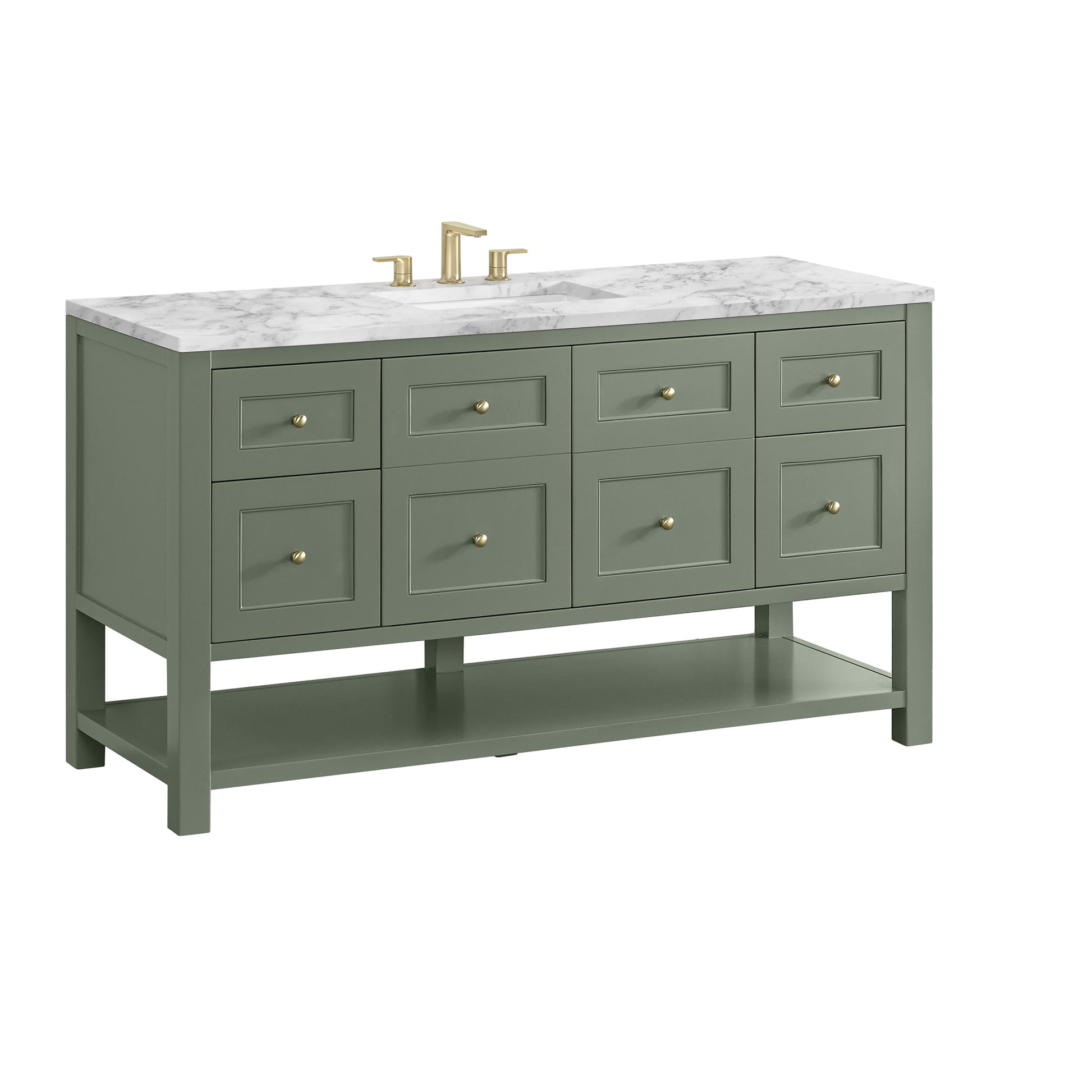 Renovate for Less Atlanta Breckenridge 60" Single Vanity, Smokey Celadon, w/ 3 CM Carrara Marble Top