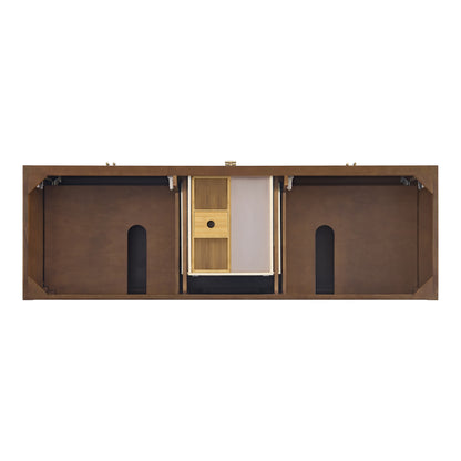 Renovate for Less Atlanta Myrrin 72" Vanity, Mid Century Walnut, w/ 3 CM Siberian Silestone Top w/FreePower Wireless Charger