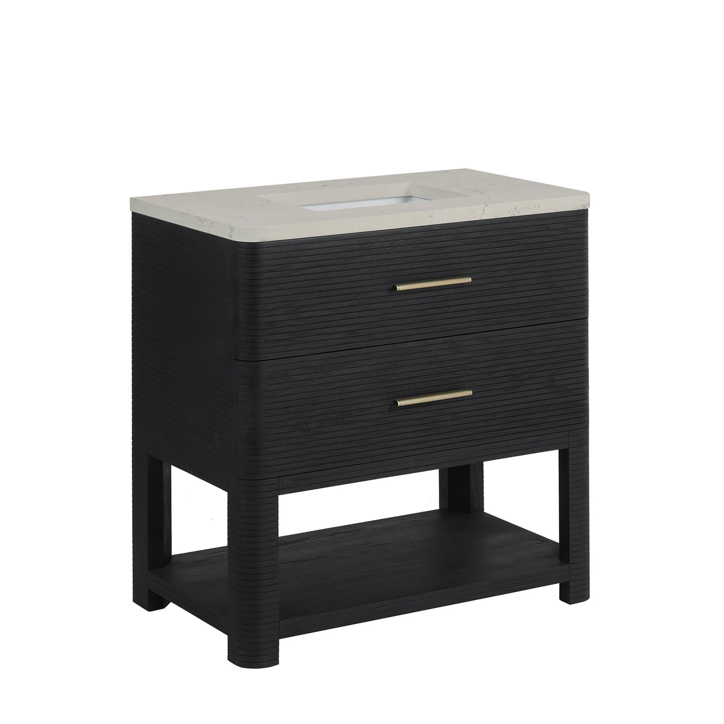 Renovate for Less Atlanta Lucian 36" Single Vanity, Carbon Oak, w/ 3 CM Siberian Silestone Widespread Top