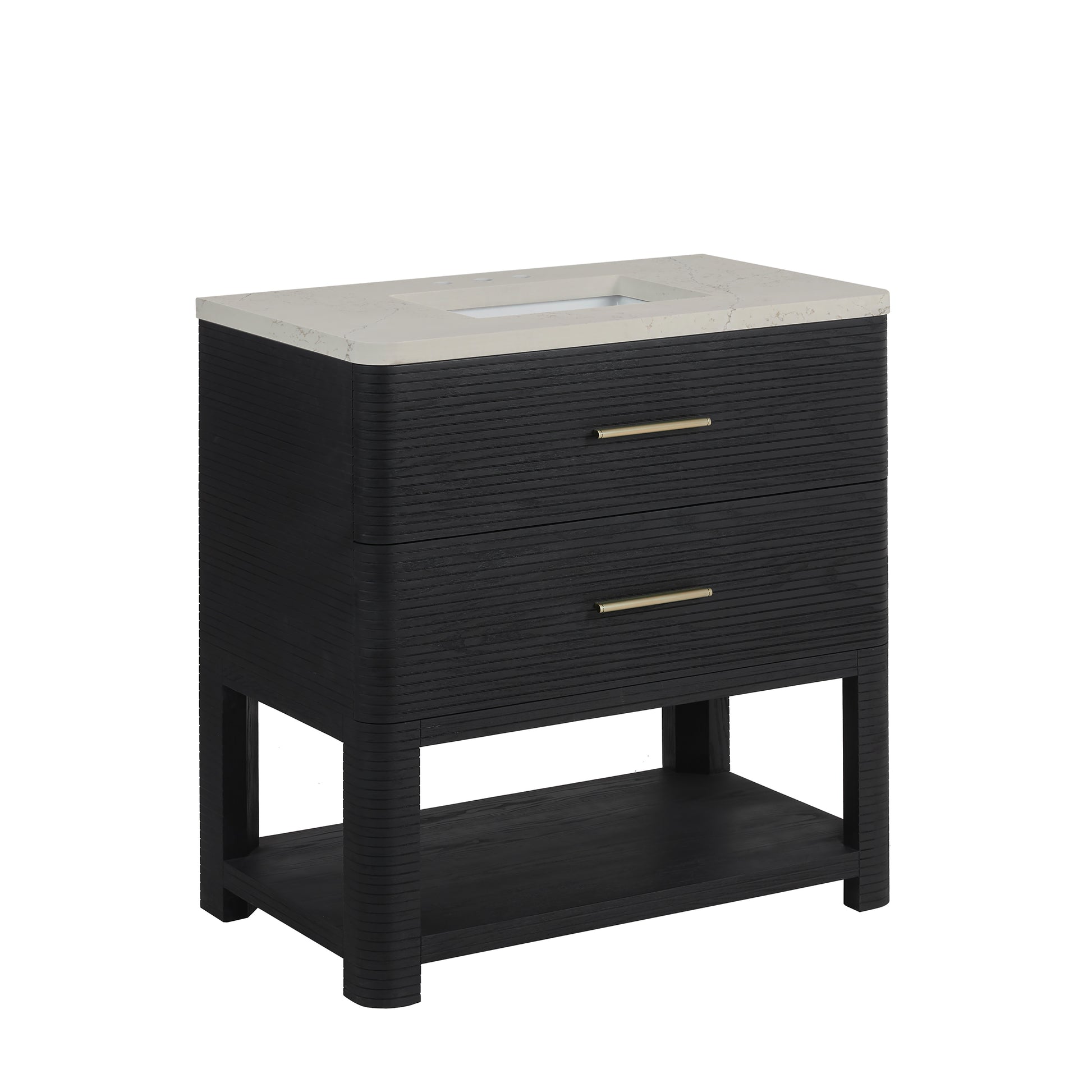 Renovate for Less Atlanta Lucian 36" Single Vanity, Carbon Oak, w/ 3 CM Siberian Silestone Widespread Top