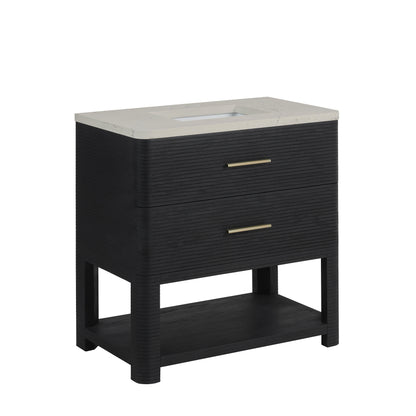 Renovate for Less Atlanta Lucian 36" Single Vanity, Carbon Oak, w/ 3 CM Siberian Silestone Widespread Top